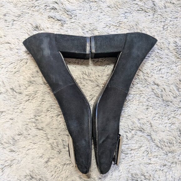 Prada Suede Heels Black Block Heels Buckle Size 40 US 10 - Picture 5 of 10